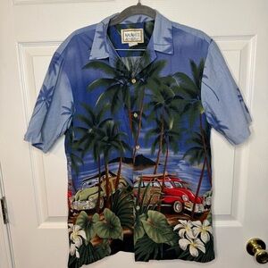 Kalaheo Vintage Mens Blue Hawaiian Shirt 100% Cotton Made in Hawaii Size Medium